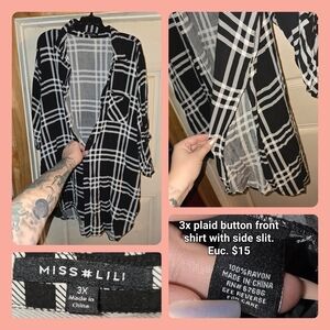 Miss Lili Black and White Plaid Women's Button Front Tunic